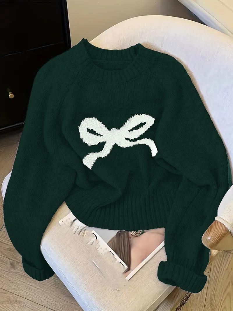 Women's Round Neck Playful Bow Knit Sweater