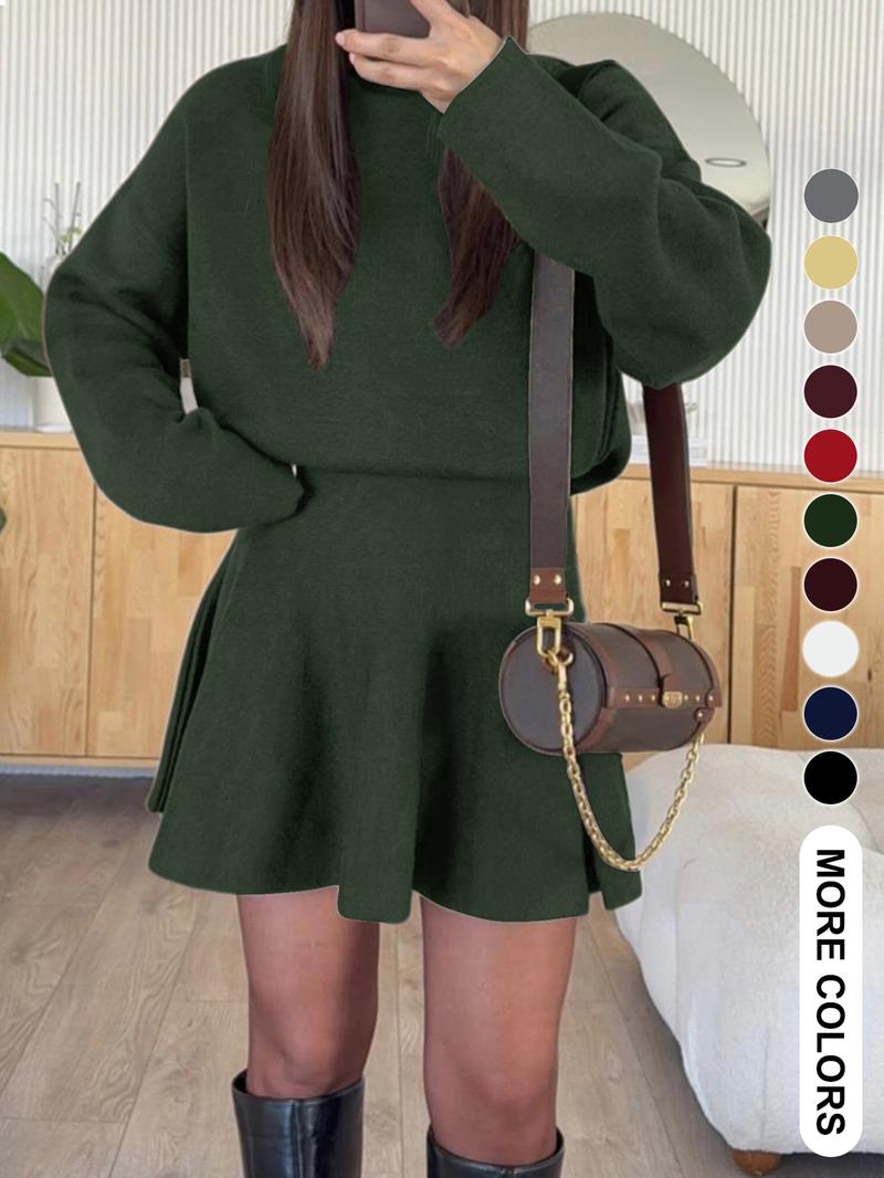Women's Half-High Neck Long Sleeve Loose Fit Knit Sweater Dress