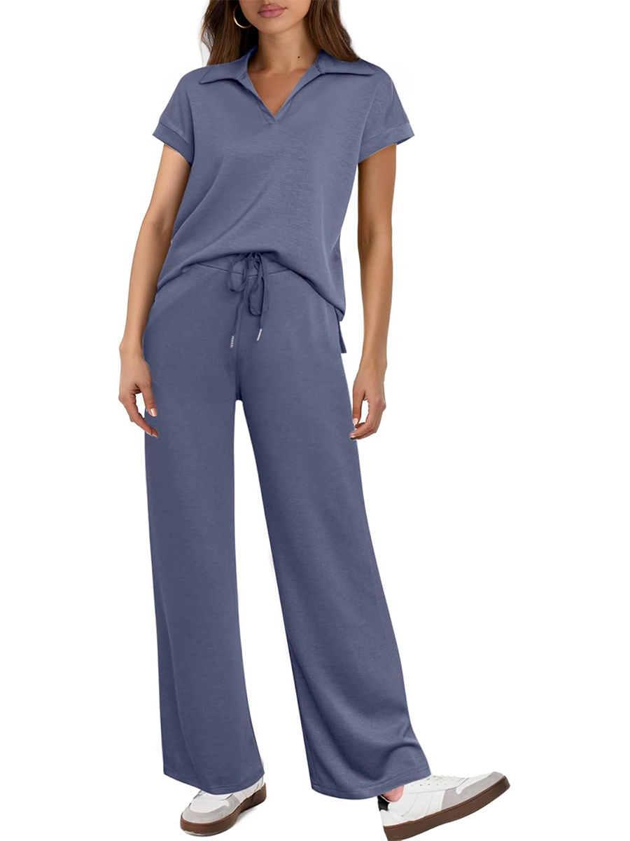 Women's Cap Sleeve Top and Drawsting Pants 2 Piece Lounge Set Tracksuit