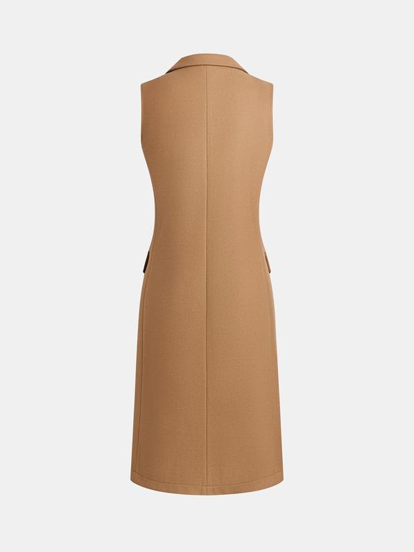 Women's Double Button Lapel Neck Longline Vest Overcoat