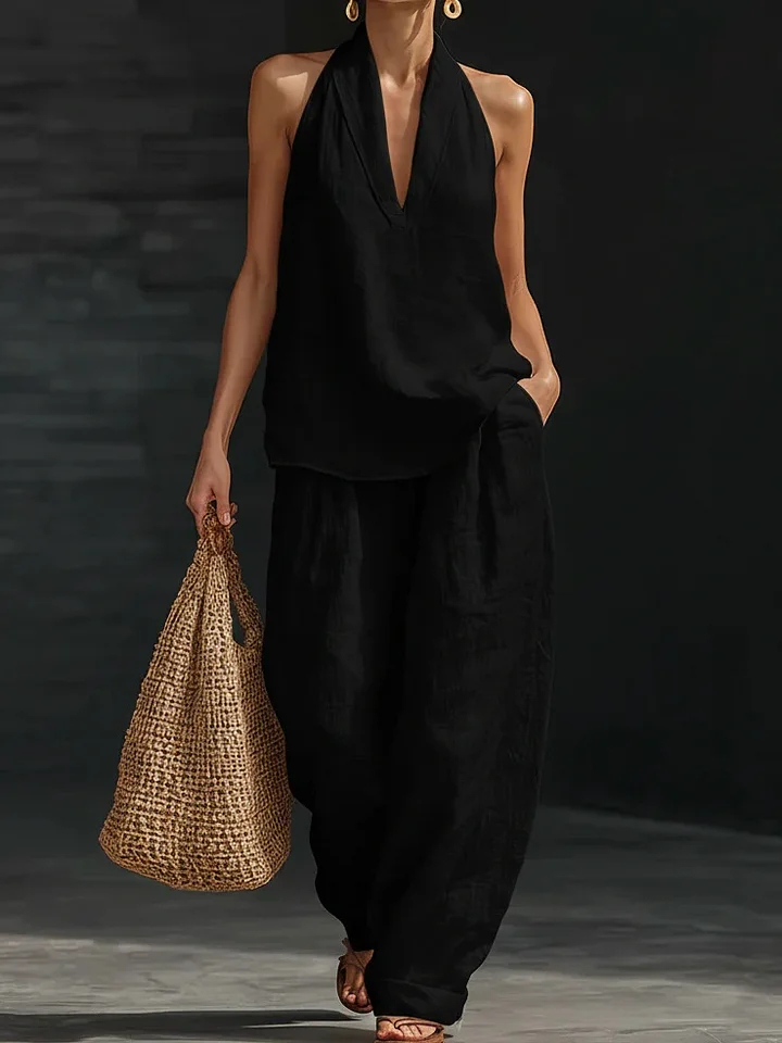 Women's Casual and Cozy Minimalist Linen Two-Piece Set