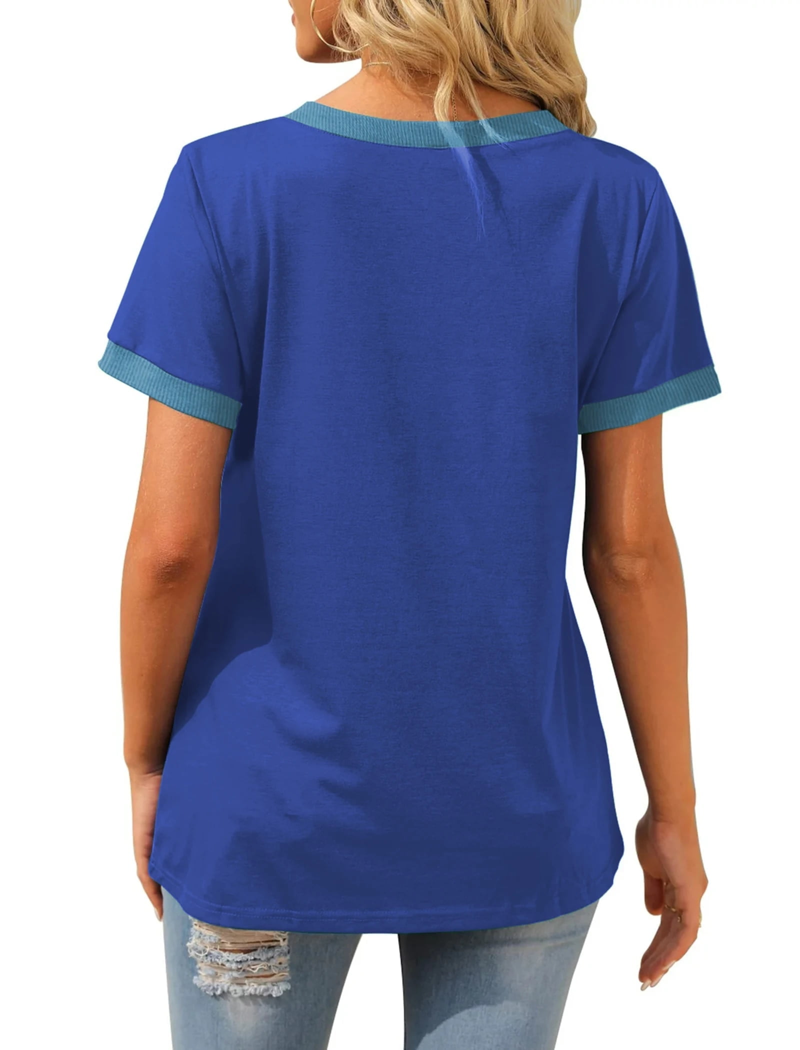 Women T Shirts Short Sleeve Loose Casual Summer Tops with Pocket