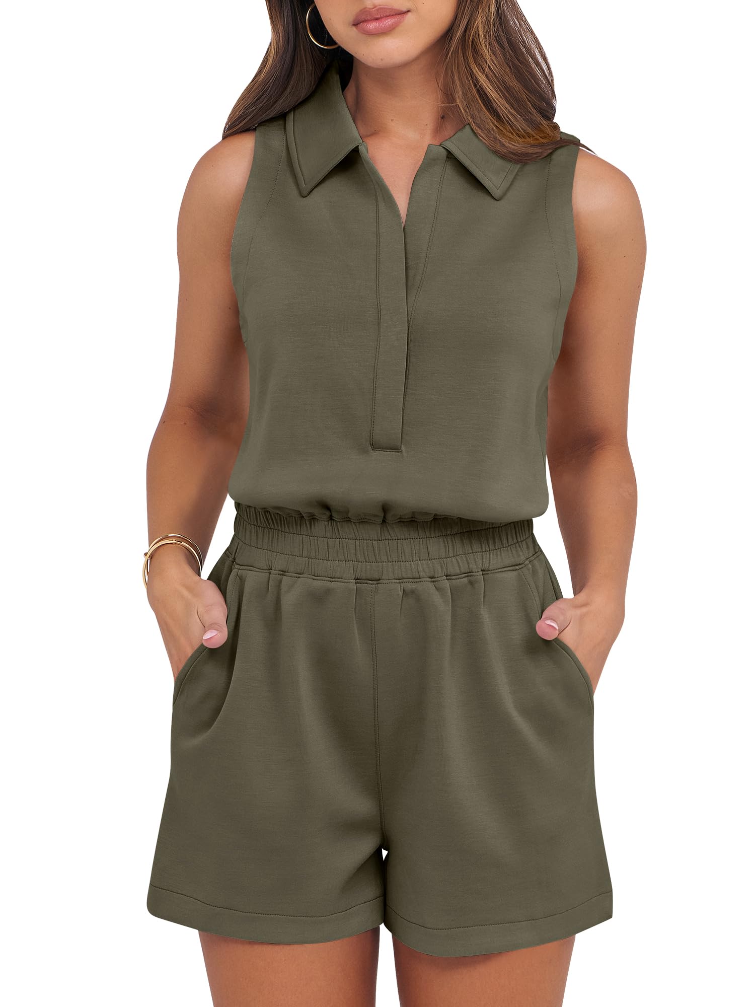 2025 New Women's Casual Sleeveless V Neck One Piece Short Jumpsuit(buy 2 free shipping)