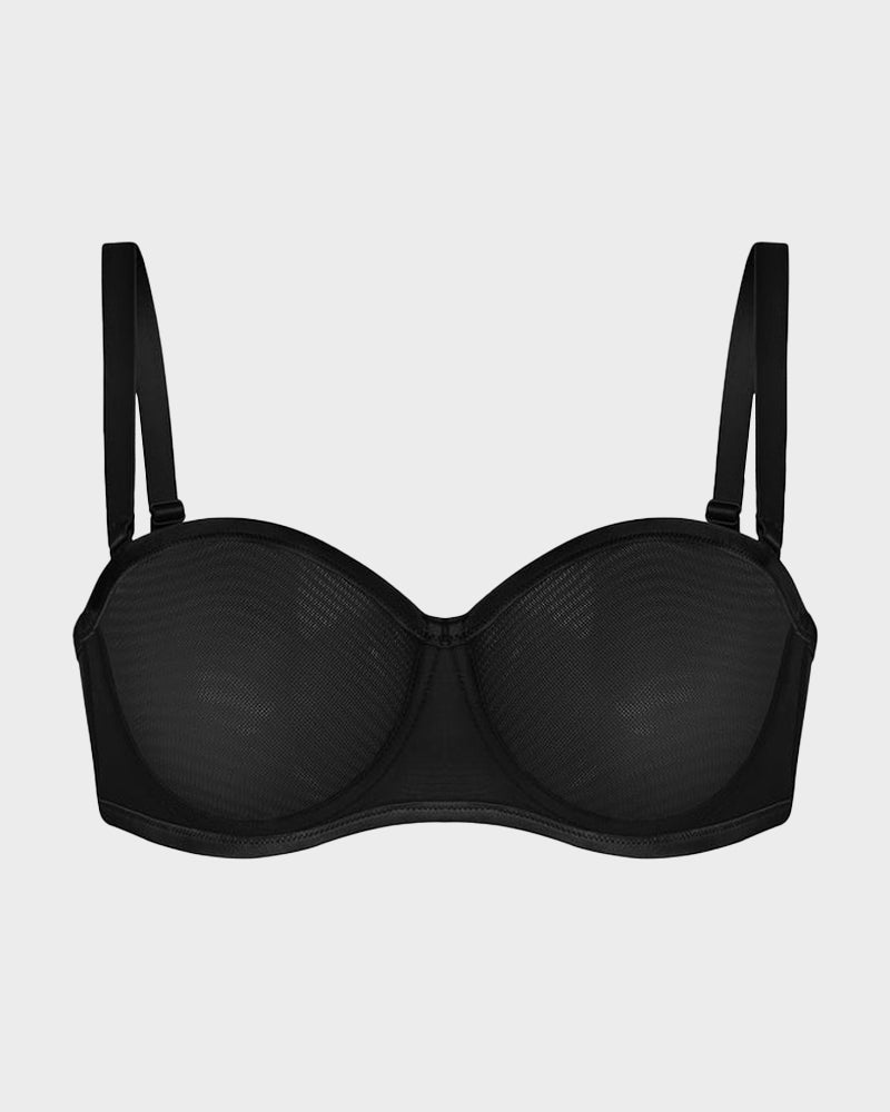 Strapless Mesh Underwire Balconette Bra