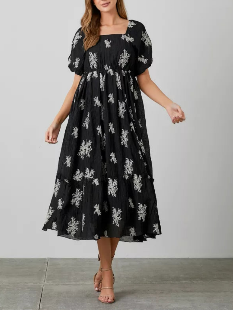 Women's Embroidered Bubble Sleeve Dress