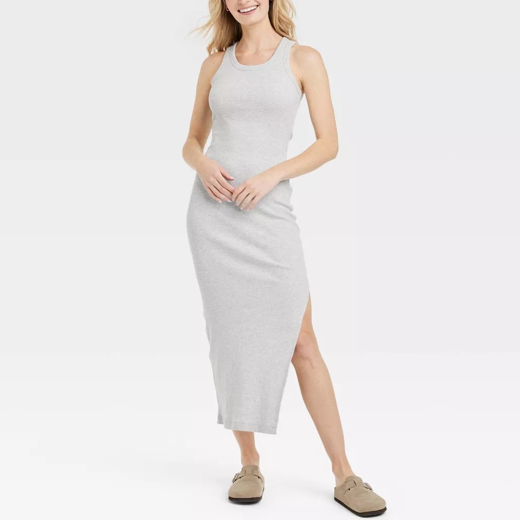 Women's Knitted Maxi Slim Fit Slit Tank Dress