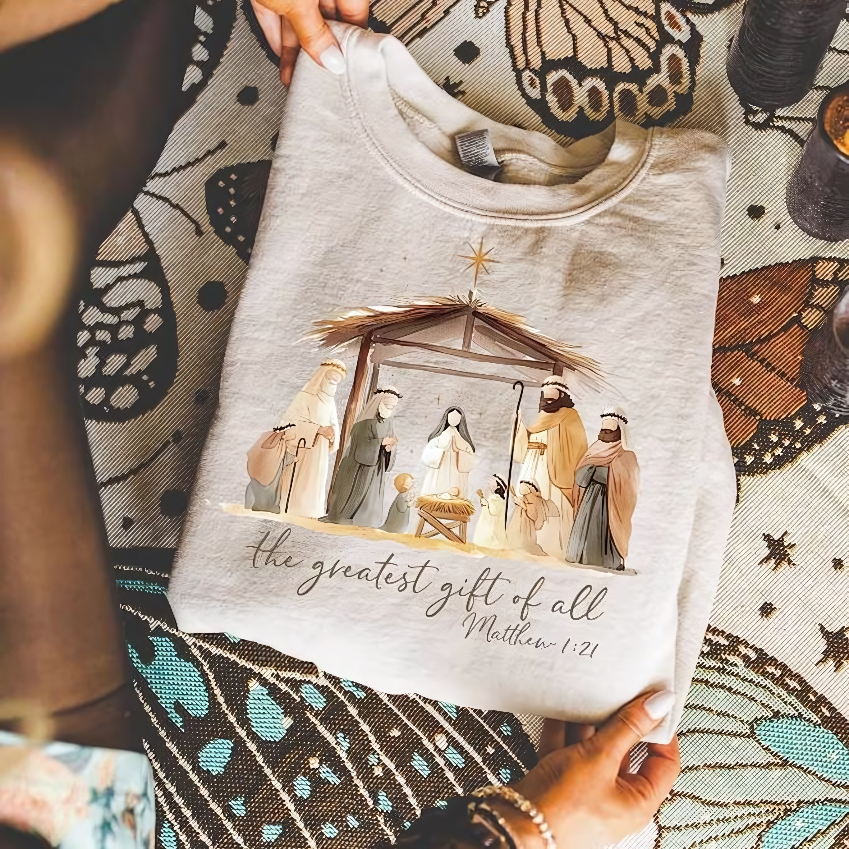 "The Greatest Gift of All" Nativity Scene Christmas Sweatshirt