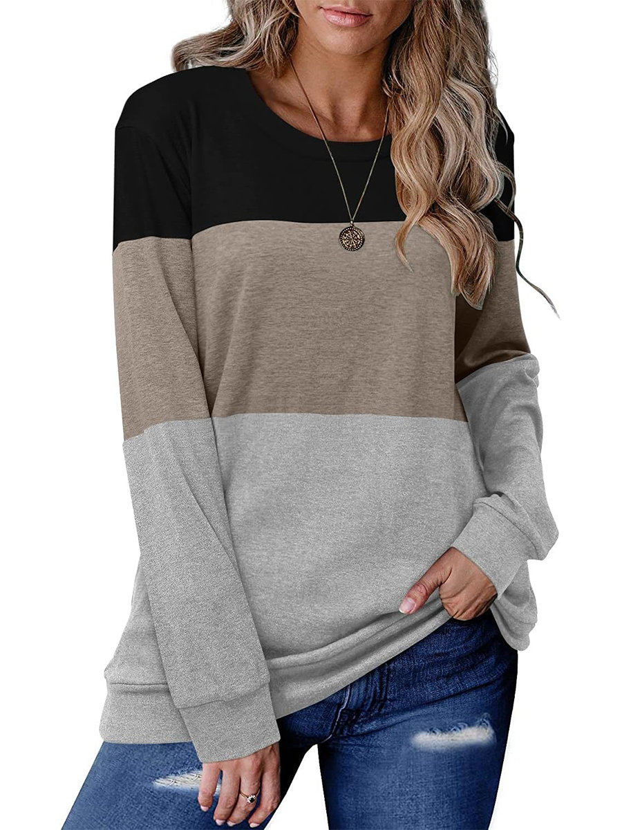 Women's Colorblock Striped Long Sleeve Casual Sweatshirt Tops