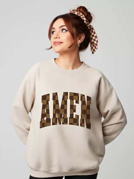Brown Checkered AMEN Crewneck Sweatshirt