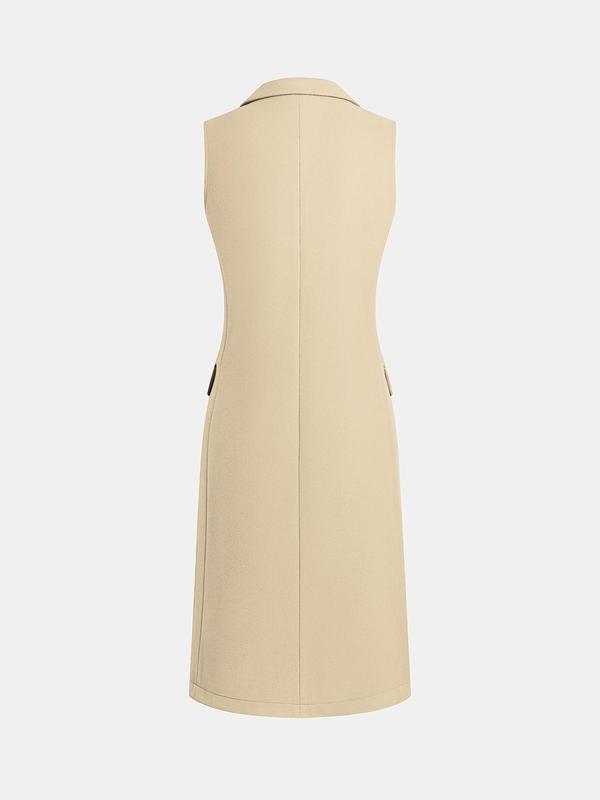 Women's Double Button Lapel Neck Longline Vest Overcoat