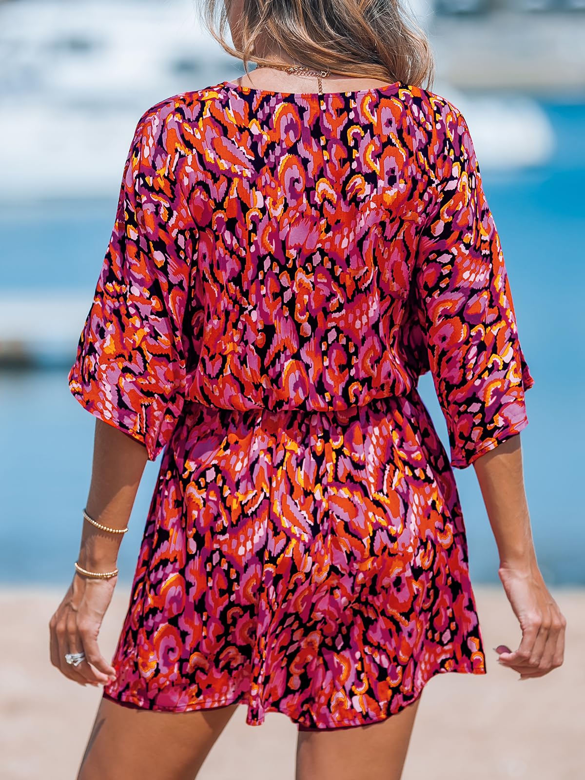 Women's Lace Up Print Romper Short Sleeves Jumpsuits Wide leg Outfit (buy 2 free shipping!!!)