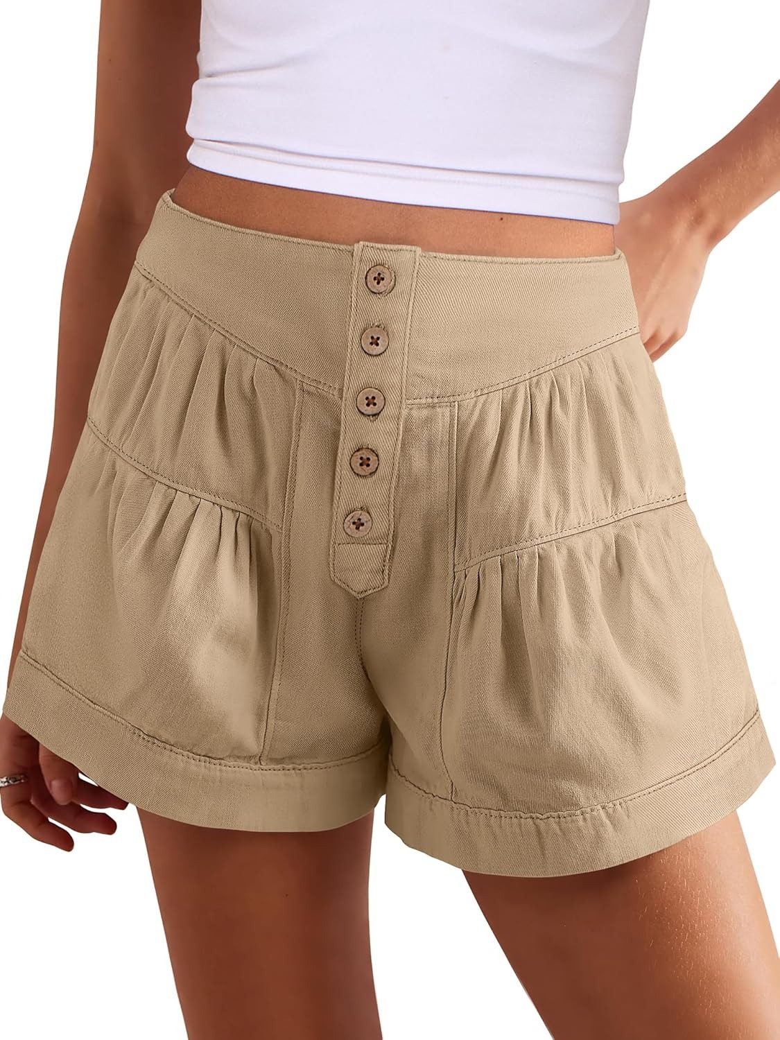 Women's Summer Baggy Flowy Wide Leg Buttons Pleated Denim Shorts