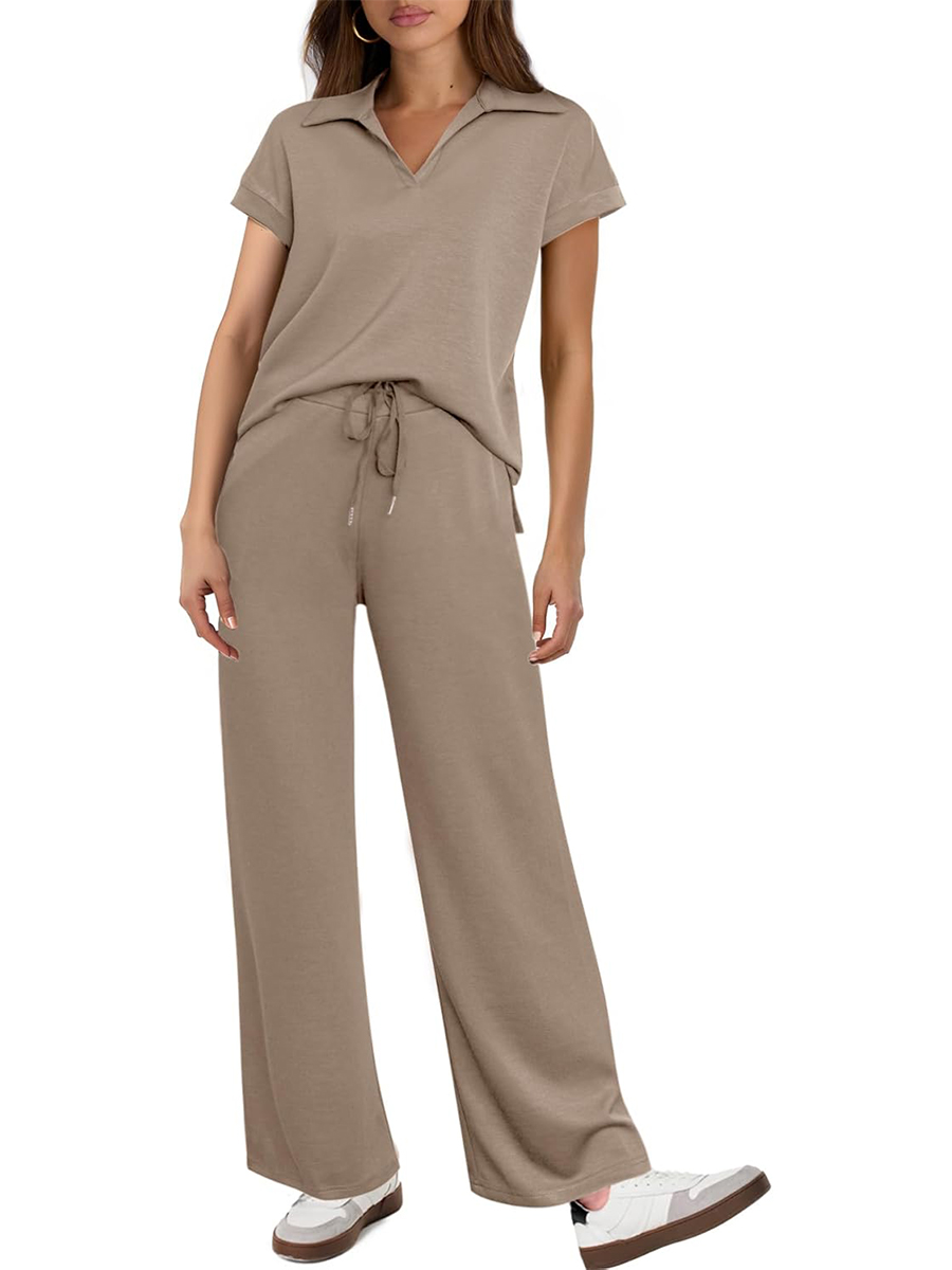 Women's Cap Sleeve Top and Drawsting Pants 2 Piece Lounge Set Tracksuit