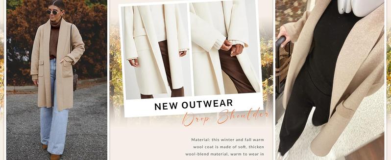 Ommig Women's TikTokShopBlackFriday Long Cardigan Wool Coat Open Front Pockets Warm Lapel Jacket Coat Fall Outerwear