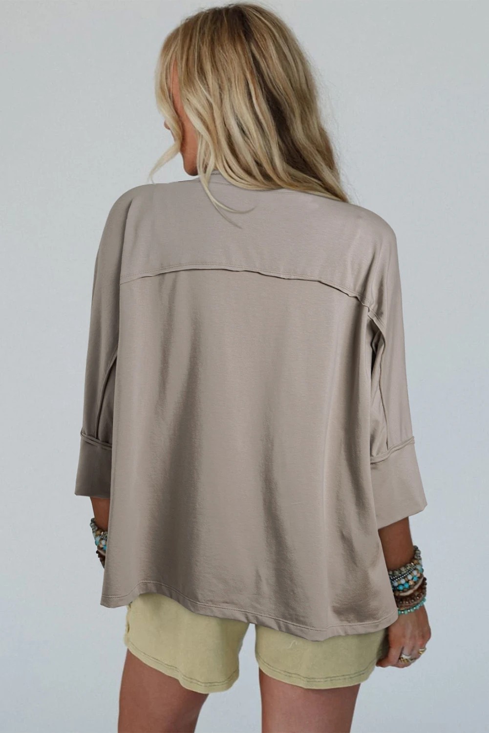 Floral Star Patched Exposed Seam 3/4 Sleeve Top