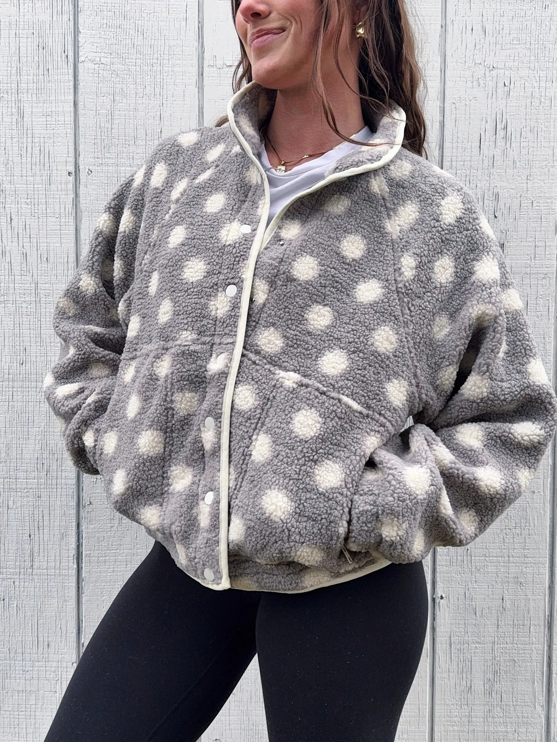 HOT SALE Women's Fleece Polka Dot Lapel Button Down Coat