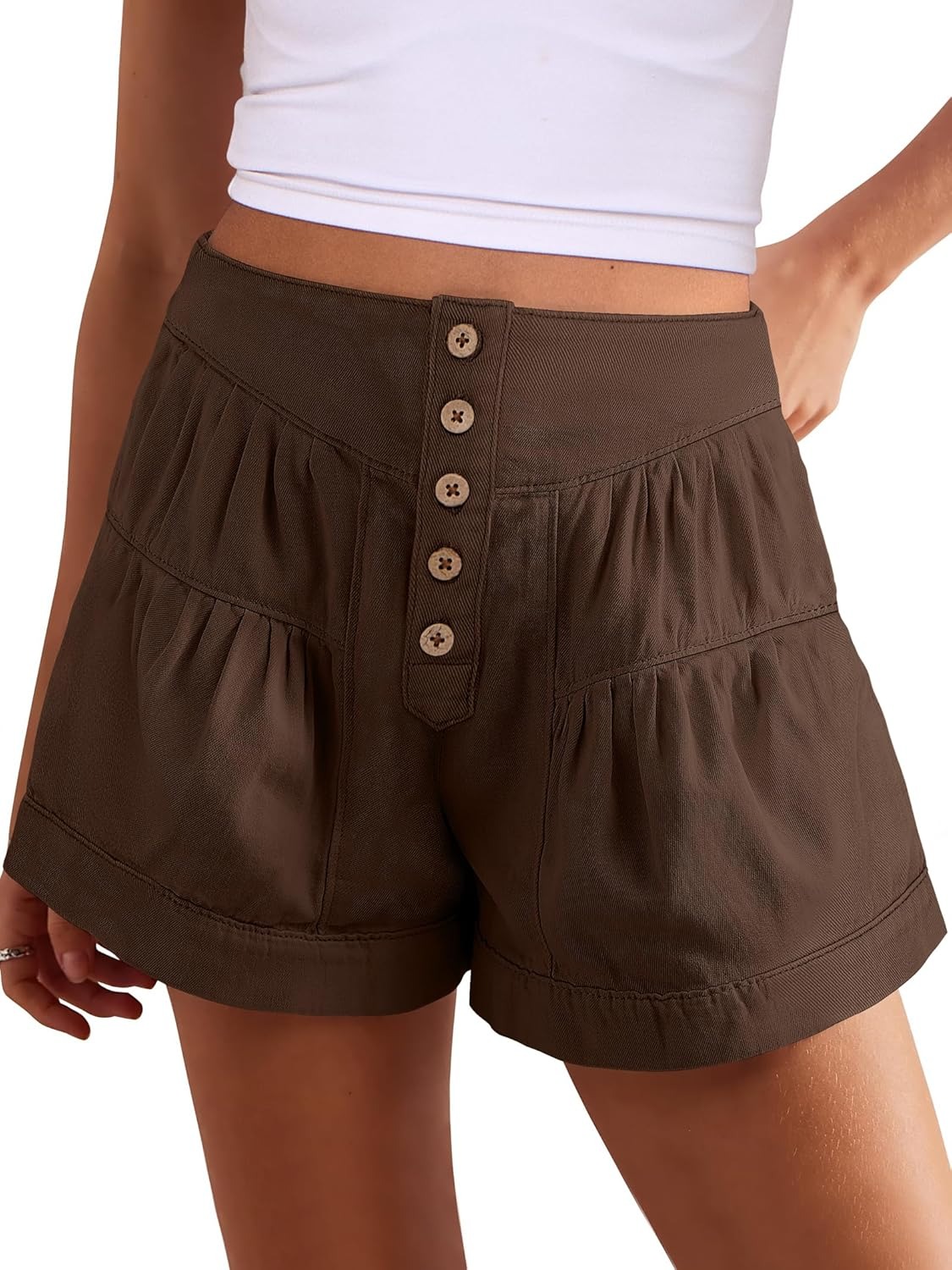 Women's Summer Baggy Flowy Wide Leg Buttons Pleated Denim Shorts