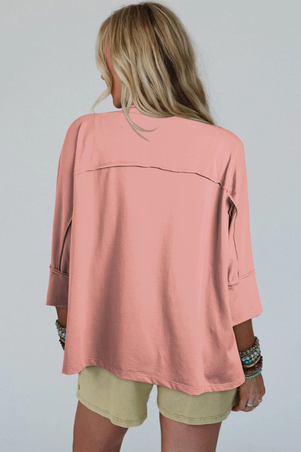 Floral Star Patched Exposed Seam 3/4 Sleeve Top