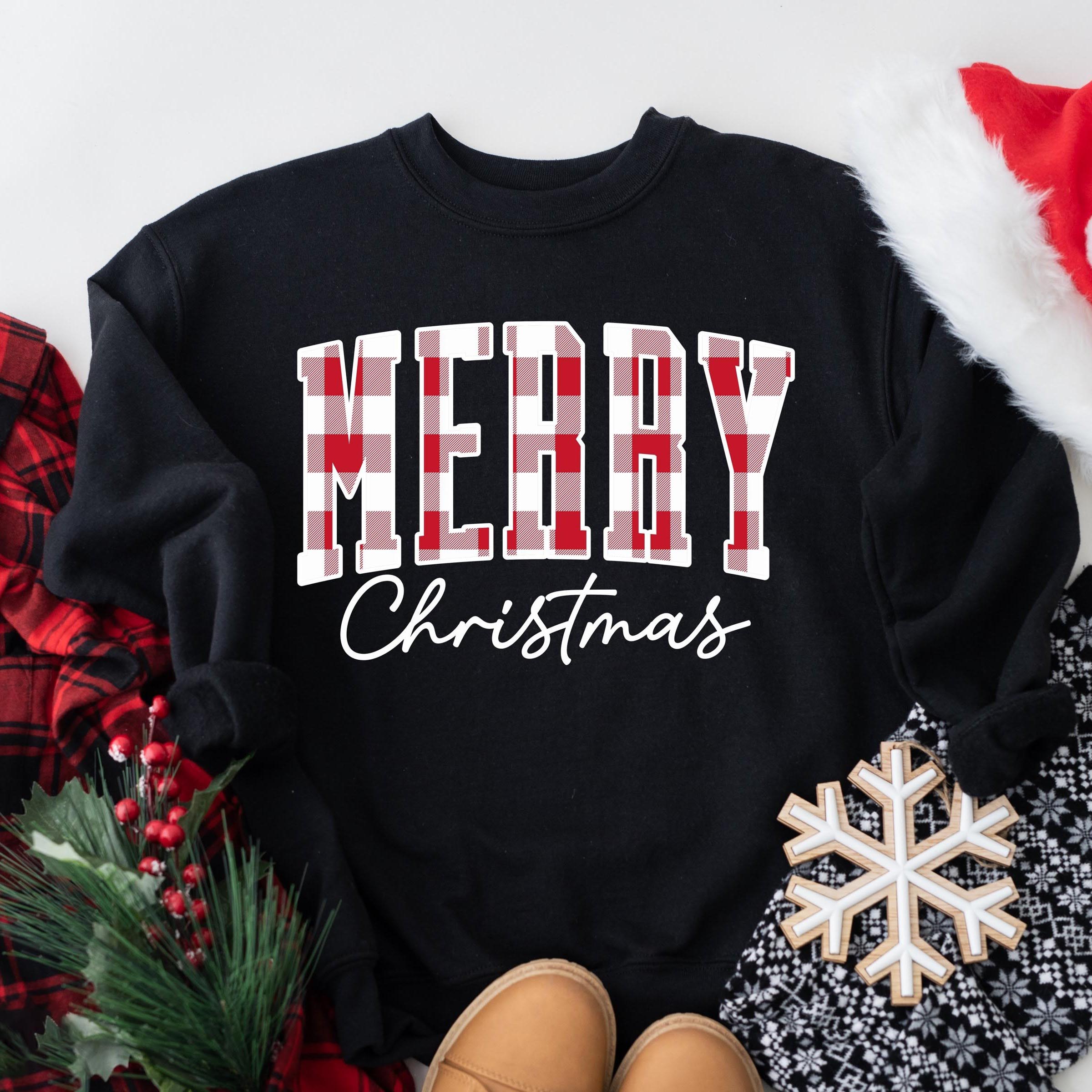 “Merry Christmas” Plaid Graphic Sweatshirt