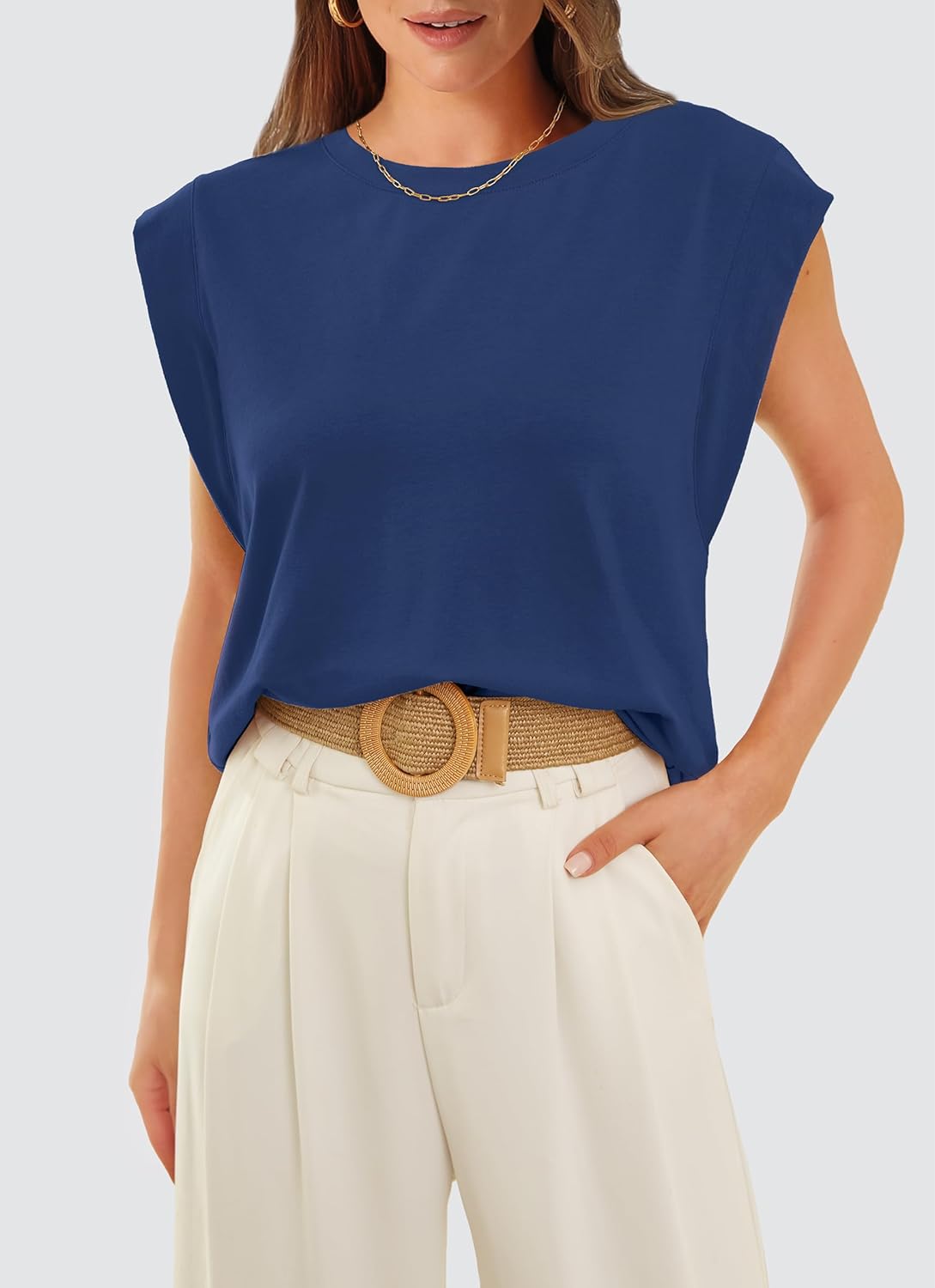 Women's Crewneck Cap Sleeve Casual Tank Basic Tee