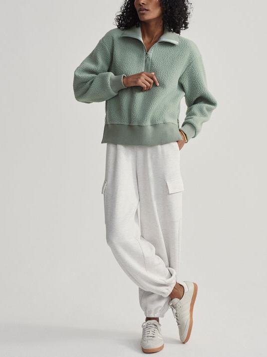  Women's Half Zip Oversized V Neck Fuzzy Knit Chunky Fleece