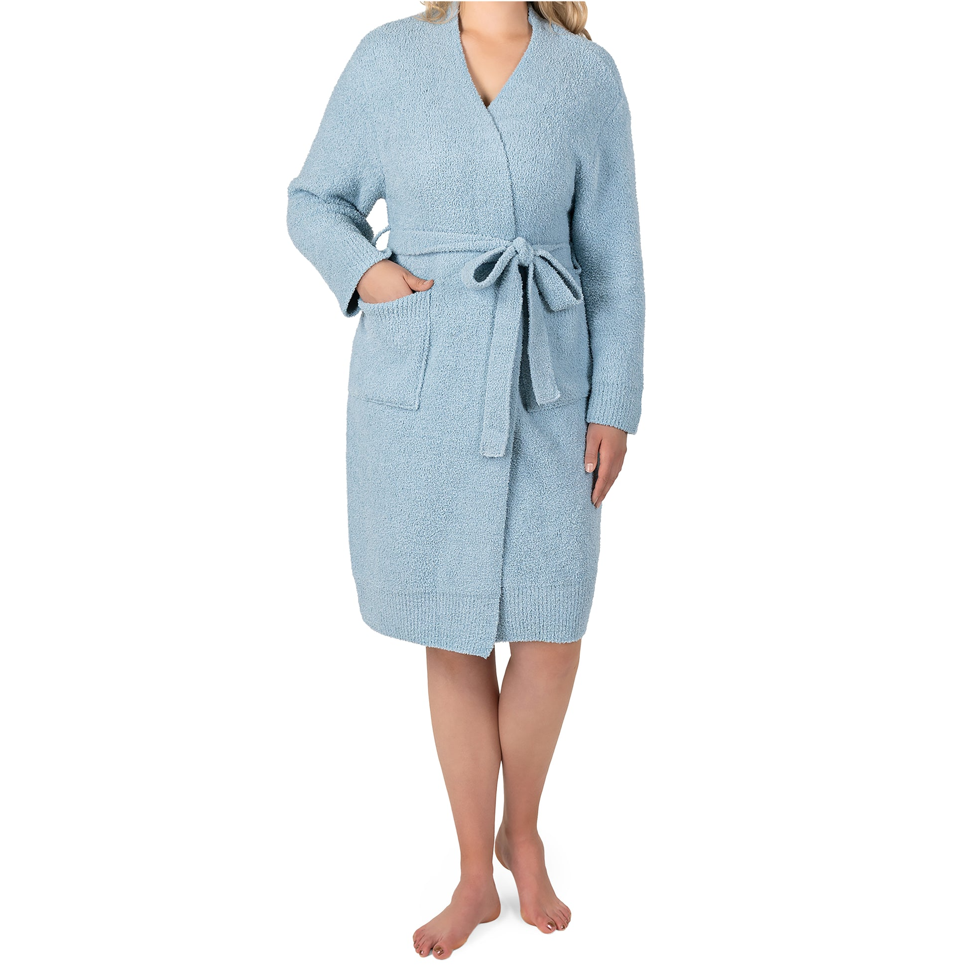 Womens Plush Robe, Super Soft Fuzzy Bathrobe, Cozy Spa Robe with Pockets