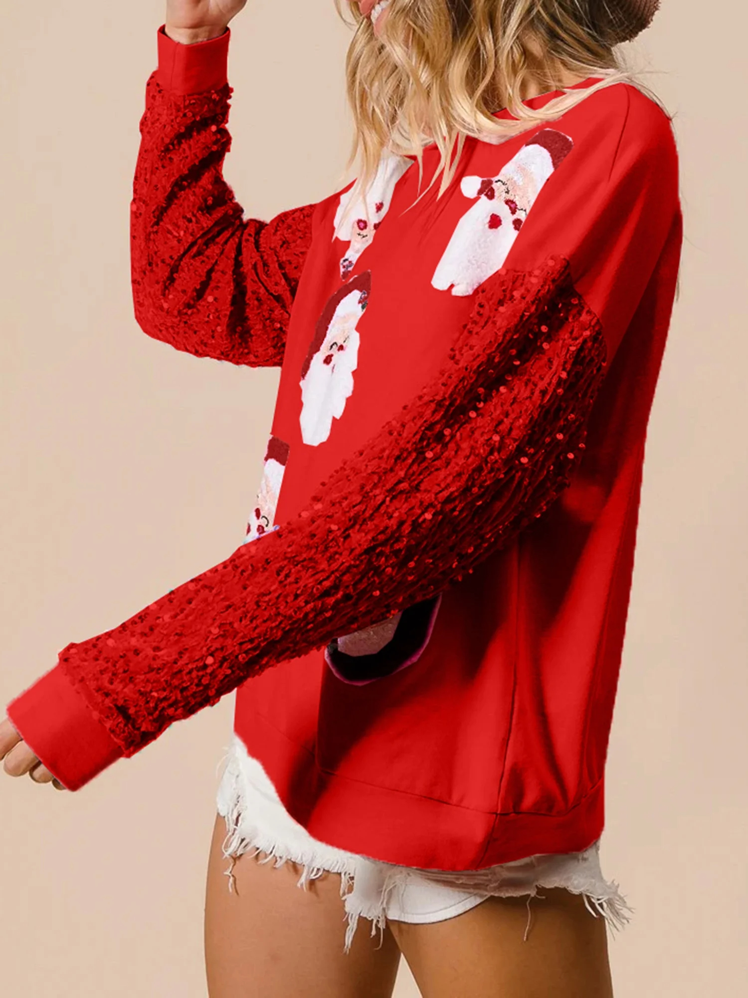HOT SALE Women's Santa Sequin Patchwork Sweatshirt