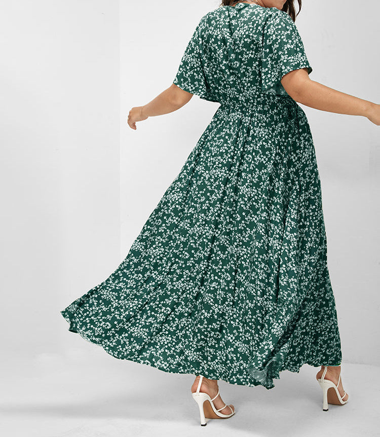 Flutter Sleeve Ditsy Floral Split Maxi Dress
