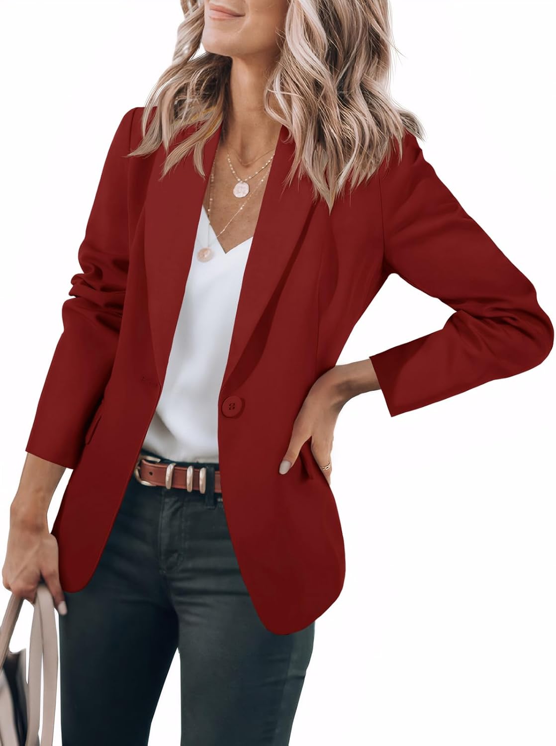 Women's Casual Button Open Front Pocket Blazers Jacket