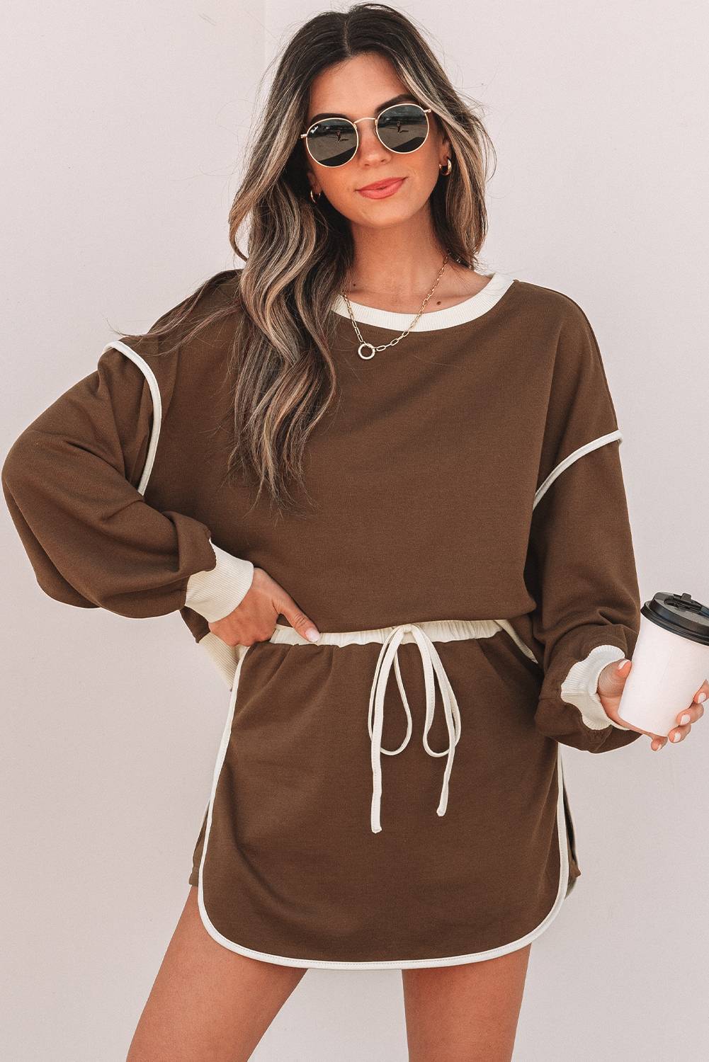 Women's Loose Pullover and Lace-up Waist Skort Set (Buy 2 Free Shipping)