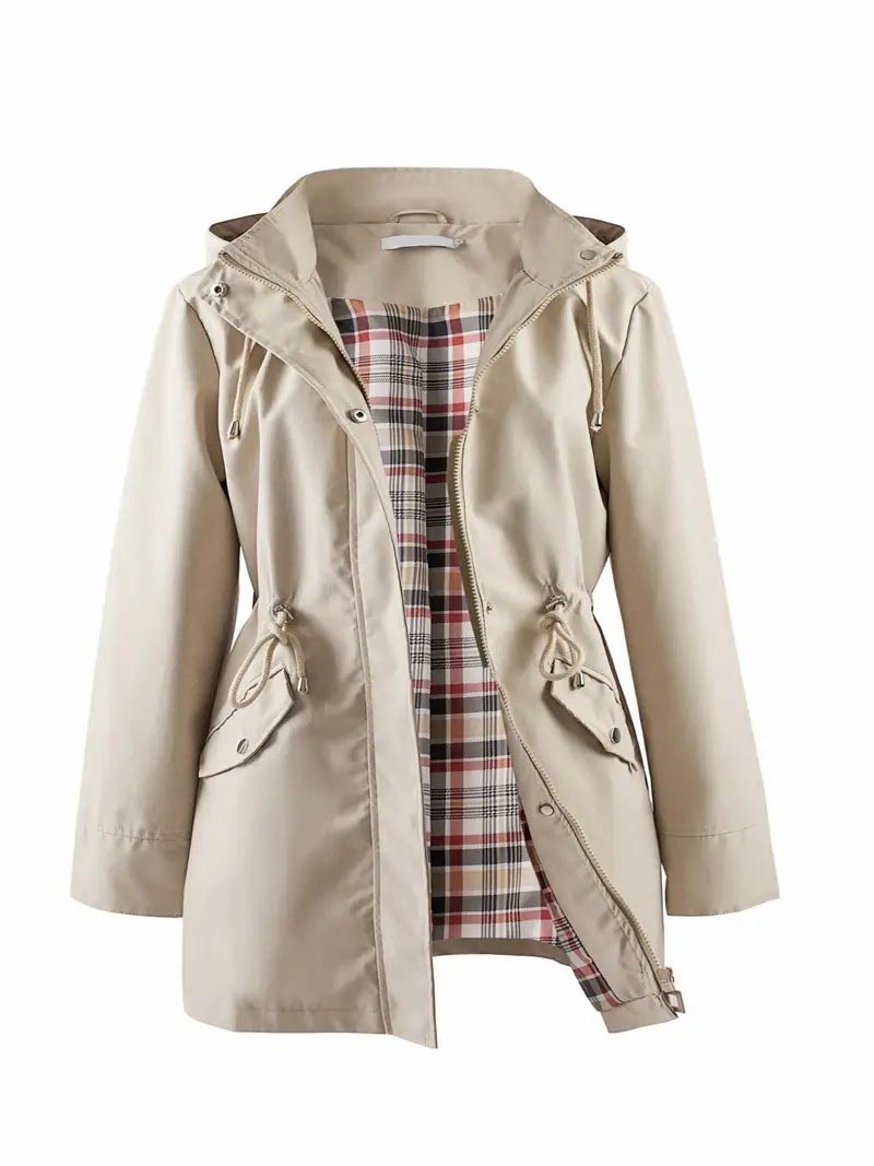 Zip Up Hooded Coat - Adjustable Drawstring Long Sleeve Outerwear