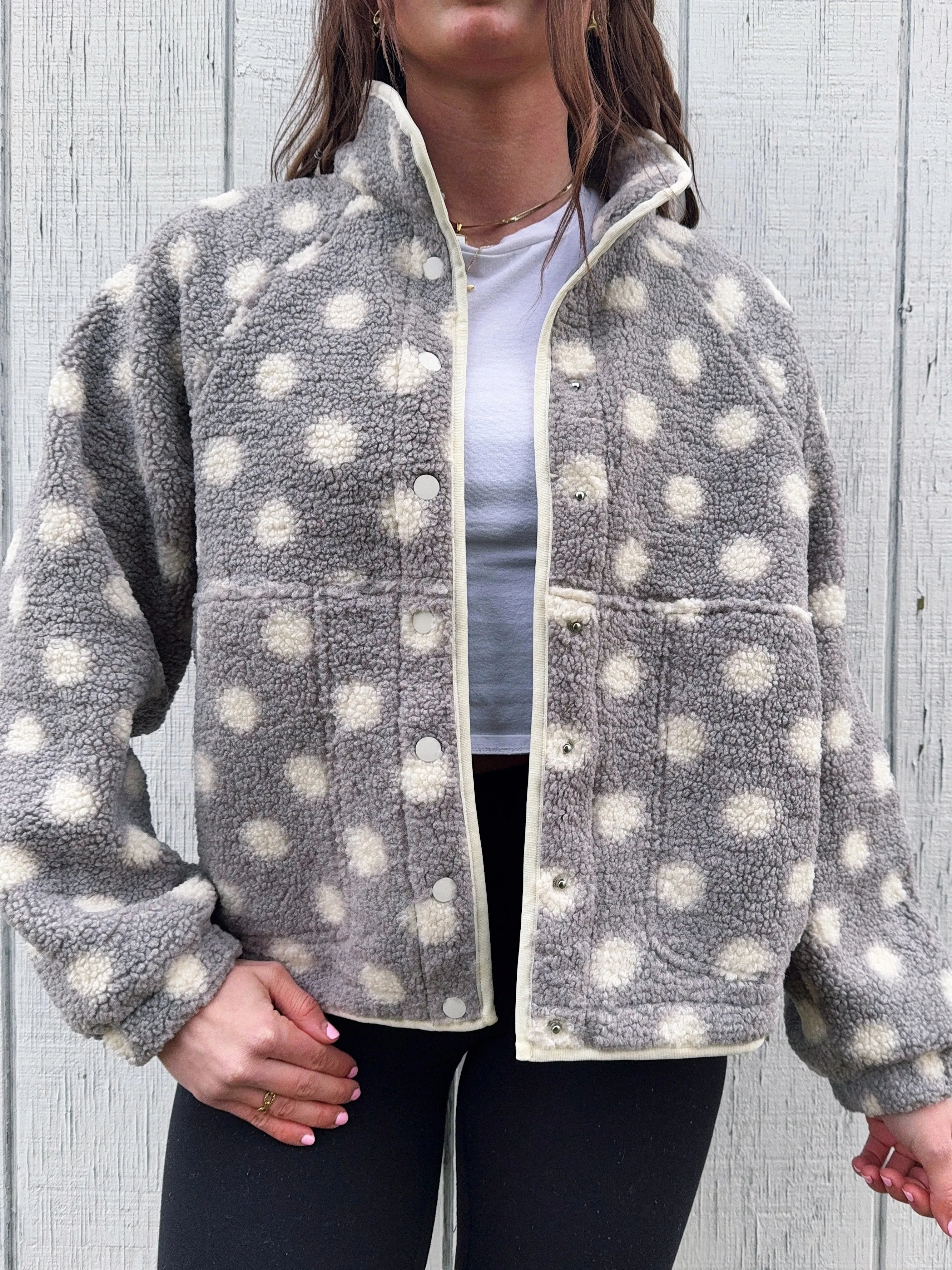 HOT SALE Women's Fleece Polka Dot Lapel Button Down Coat