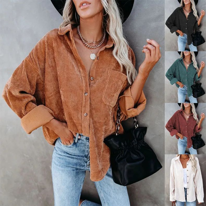 2024 New Autumn Oversized Long Sleeve Corduroy Button Down Shirt(BUY 2 FREE SHIPPING)