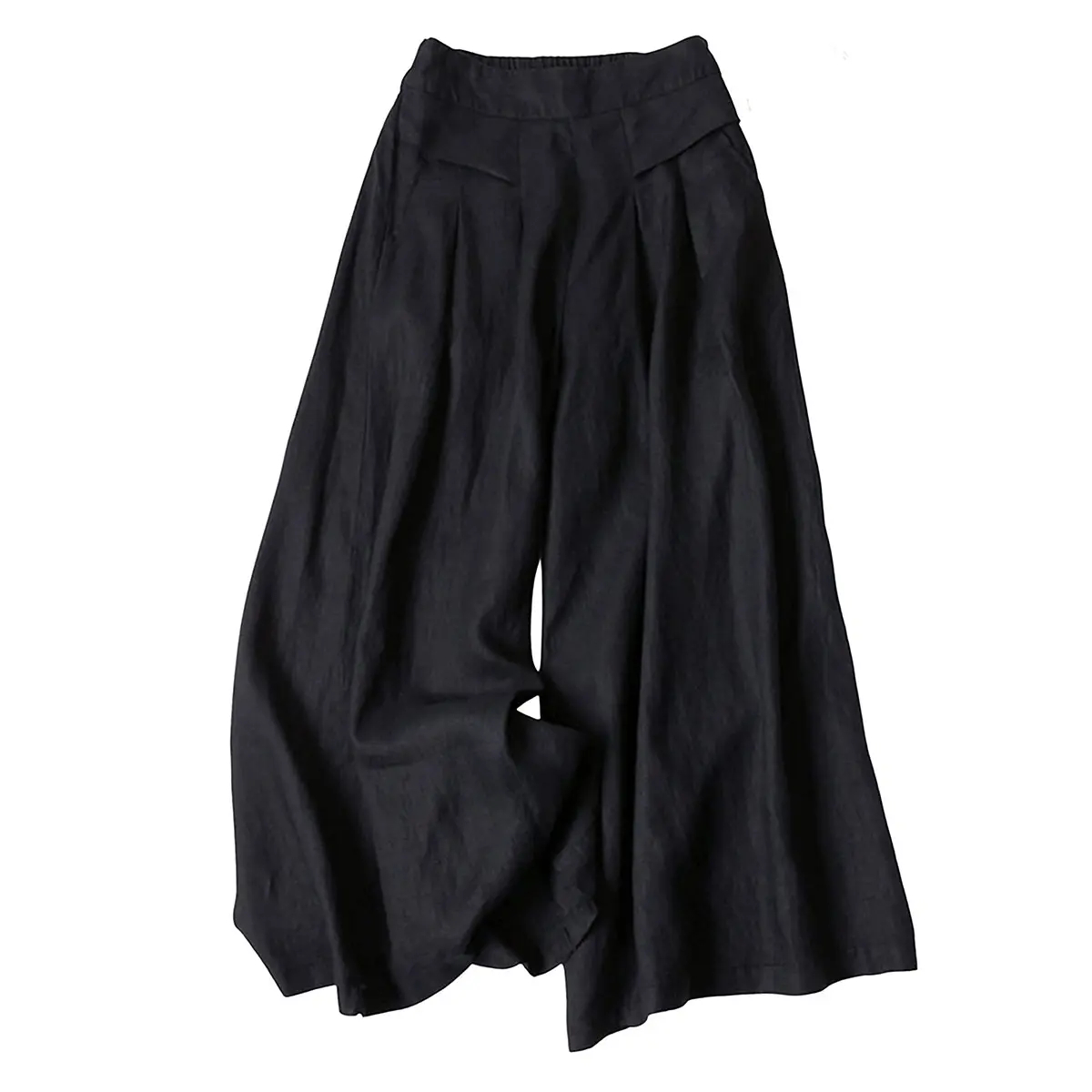 Women's Cotton Linen Culottes Pants Elastic Waist Wide Leg Palazzo Trousers
