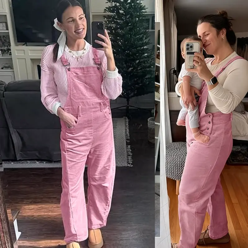 Women's Oversized Corduroy Overalls – Relaxed-Fit Wide-Leg Dungarees for Casual Daily Wear