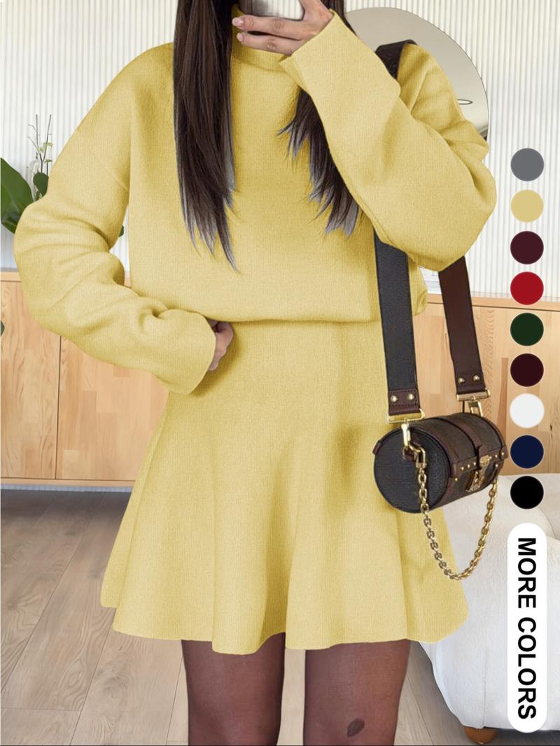 Women's Half-High Neck Long Sleeve Loose Fit Knit Sweater Dress