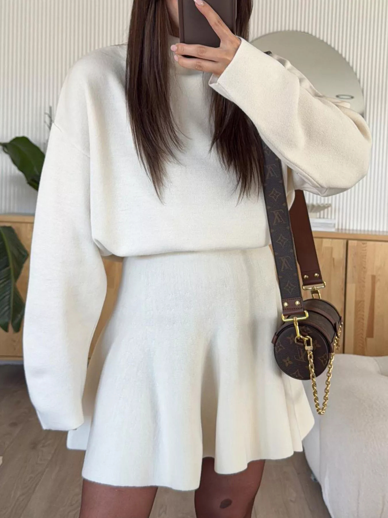 Women's Half-High Neck Long Sleeve Loose Fit Knit Sweater Dress