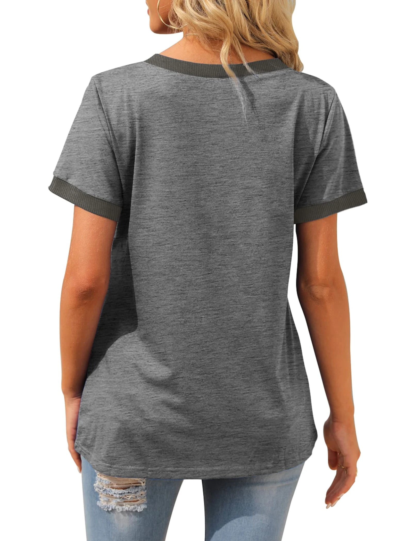 Women T Shirts Short Sleeve Loose Casual Summer Tops with Pocket