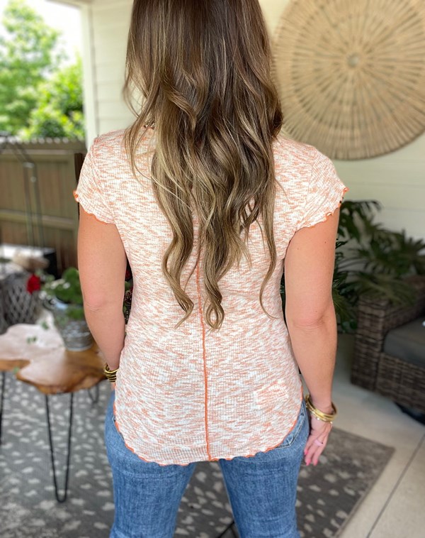 V Neck Cap Sleeve Merrow Edge Top