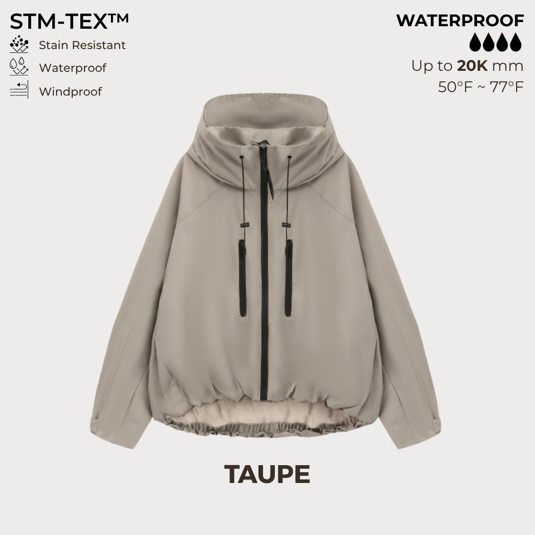 Women's Oversized Pleated Hem Rain Jacket With Hooded