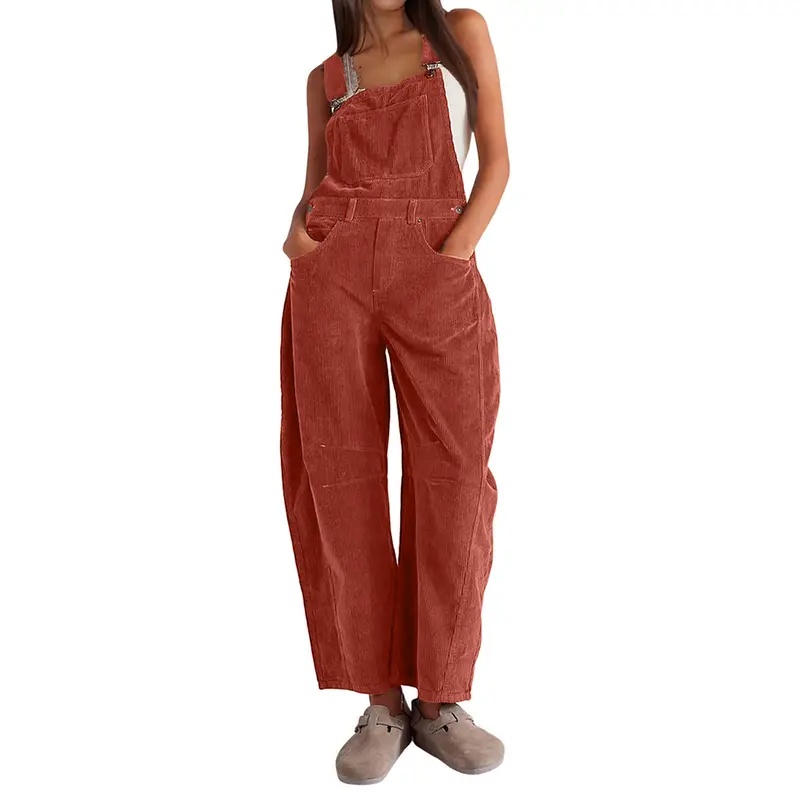Women's Oversized Corduroy Overalls – Relaxed-Fit Wide-Leg Dungarees for Casual Daily Wear