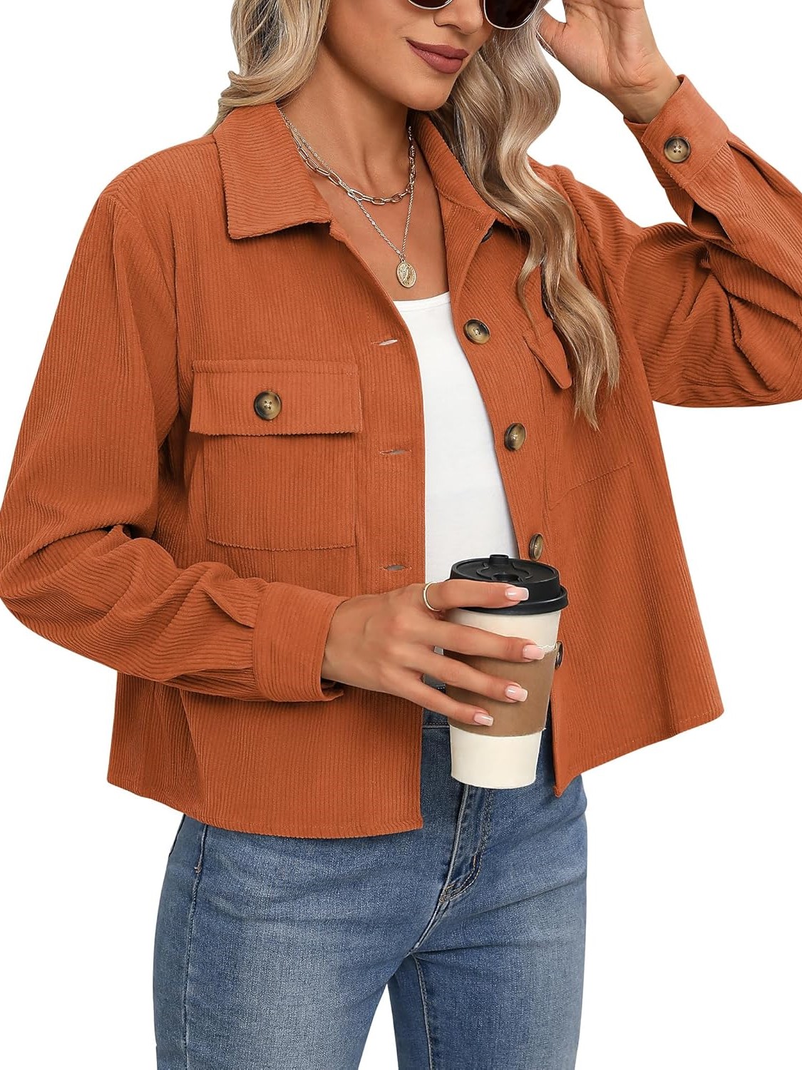 Women’s Fashion Cropped Shackets Button Down Crop Jackets