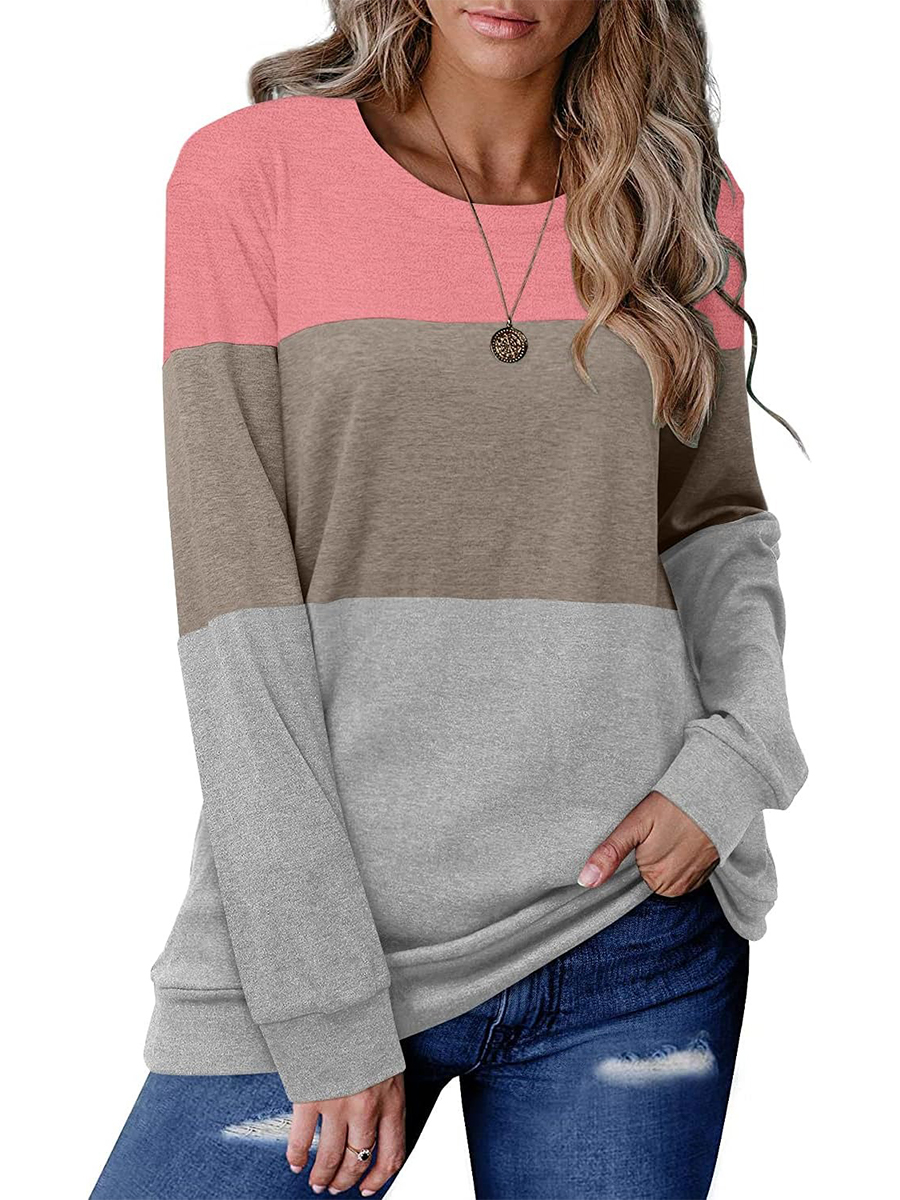 Women's Colorblock Striped Long Sleeve Casual Sweatshirt Tops