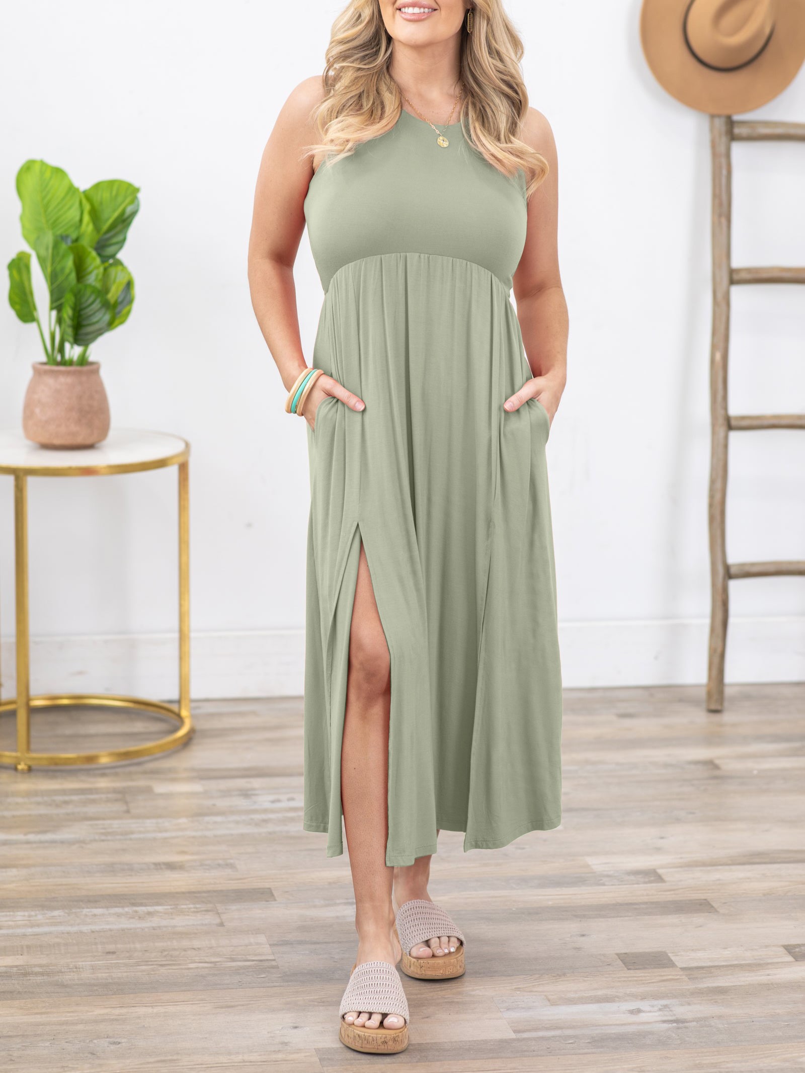 Sleeveless Tank Empire Waist Midi Dress