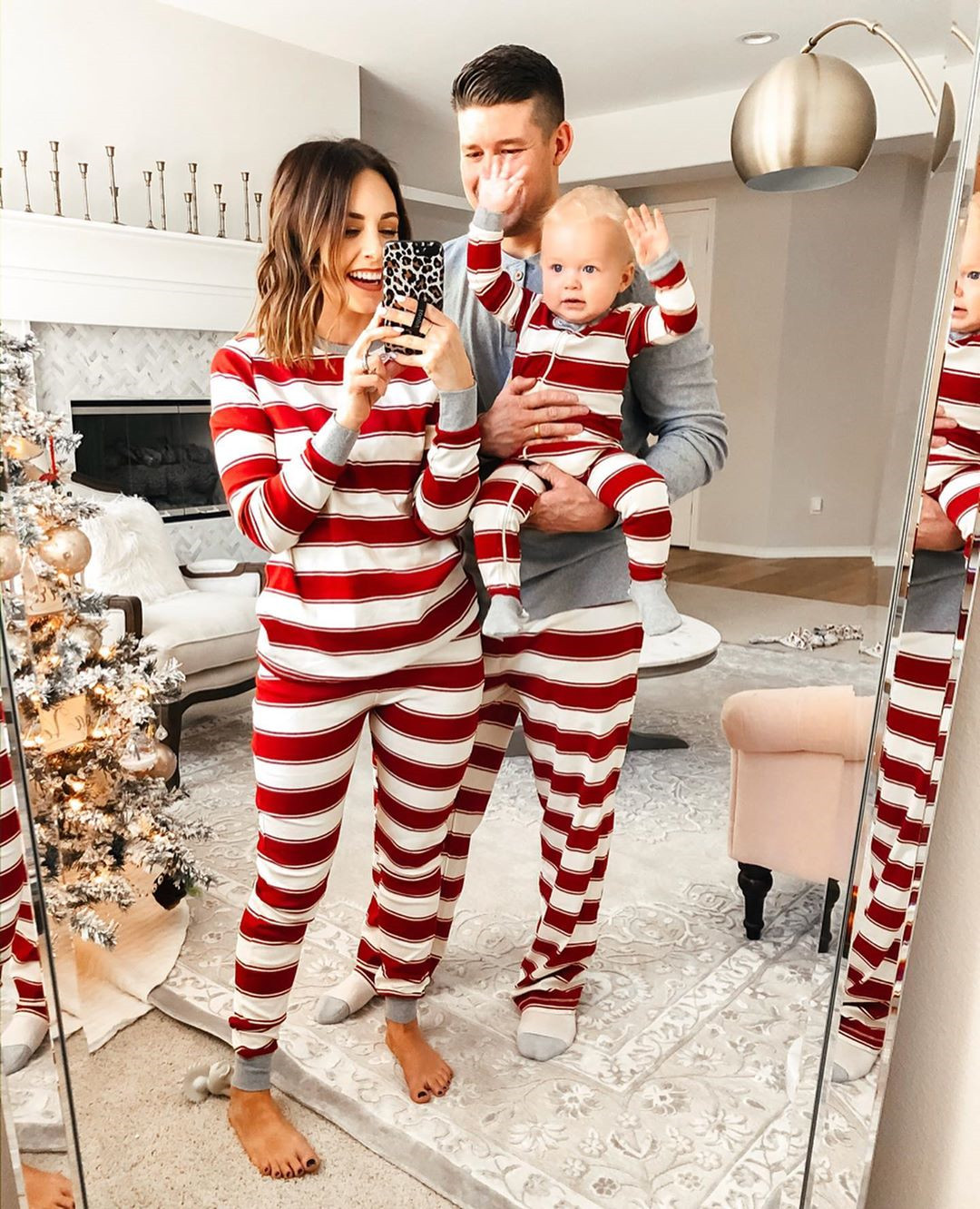 Red Stripe Family Pajamas 2-Piece Set-Pink Laura