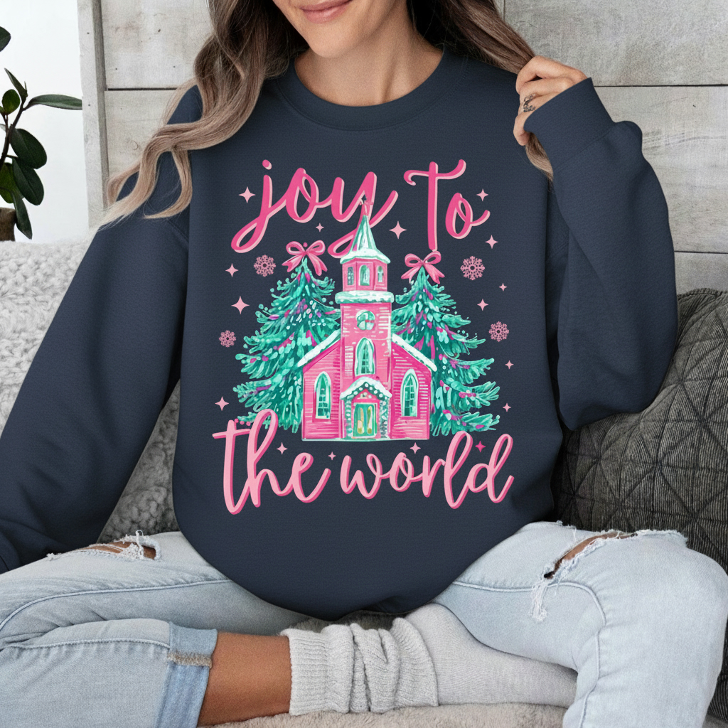 Joy to the World Christmas Watercolor Print Holiday Sweatshirt
