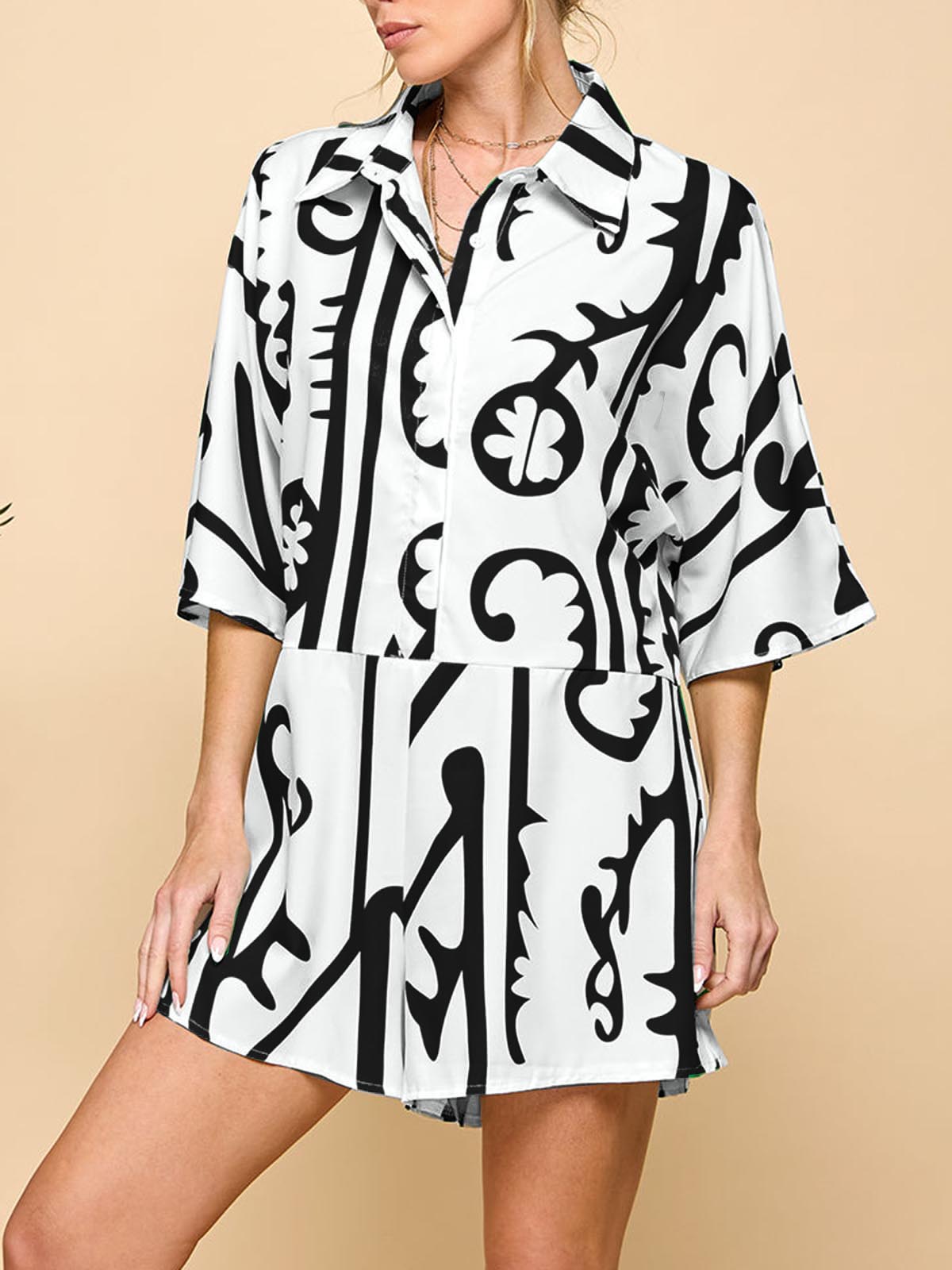 Women's Casual Printed Button-Up Jumpsuit with Pockets(BUY 2 FREE SHIPPING)