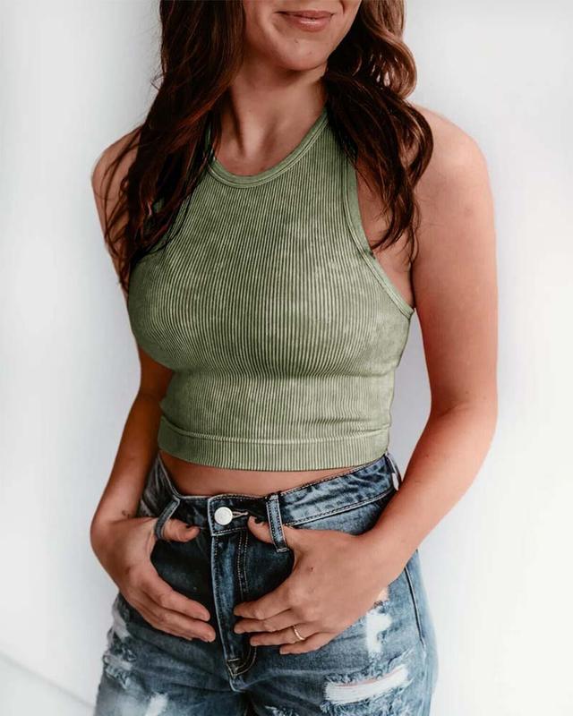 HOT SALE Women's Acid Washed Ribbed Crop Tank with Soft, Stretchy and Supportive