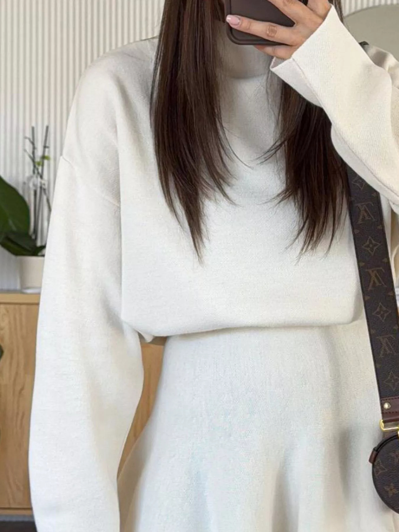 Women's Half-High Neck Long Sleeve Loose Fit Knit Sweater Dress