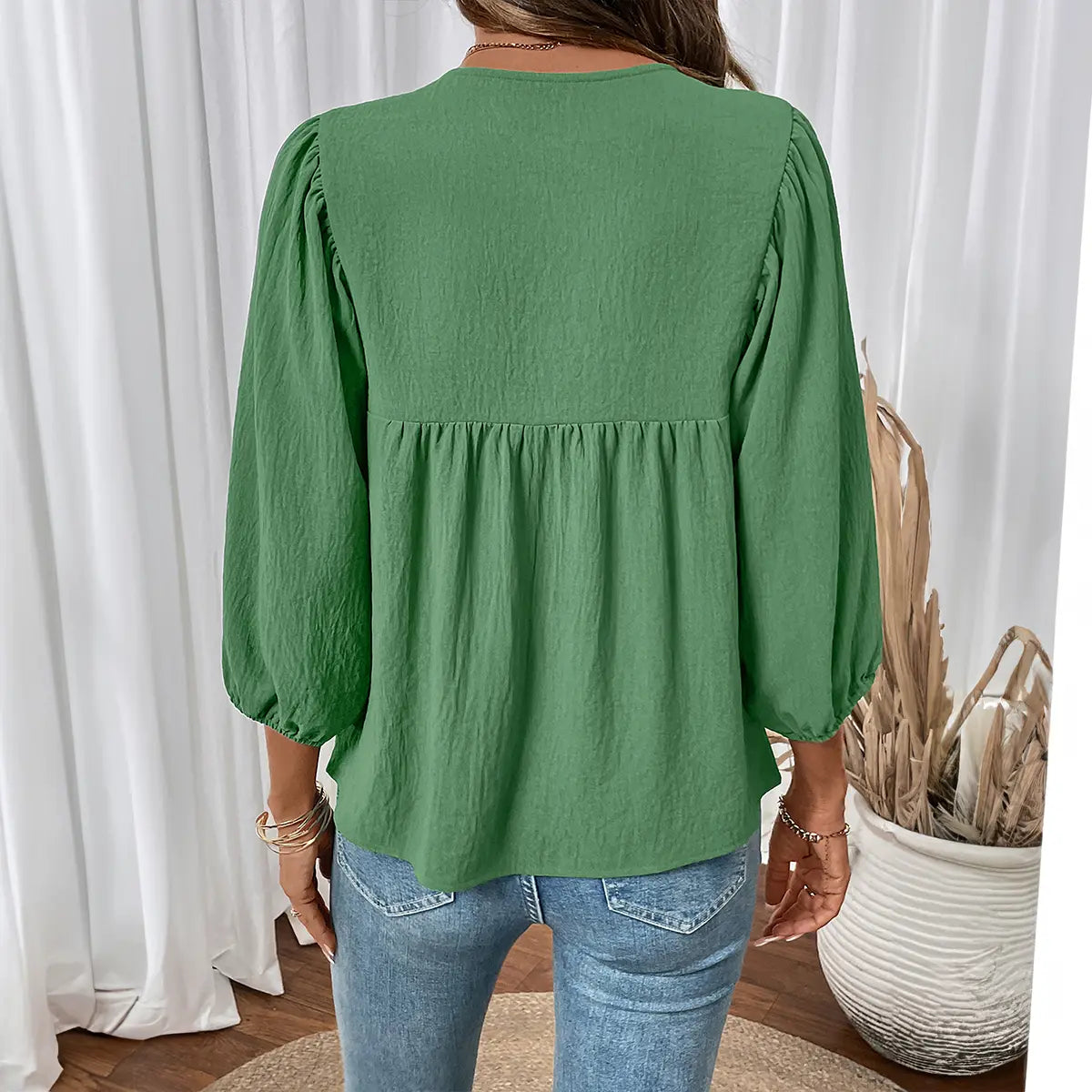 2026 Spring/Summer Women's Casual Solid White Tunic Blouse